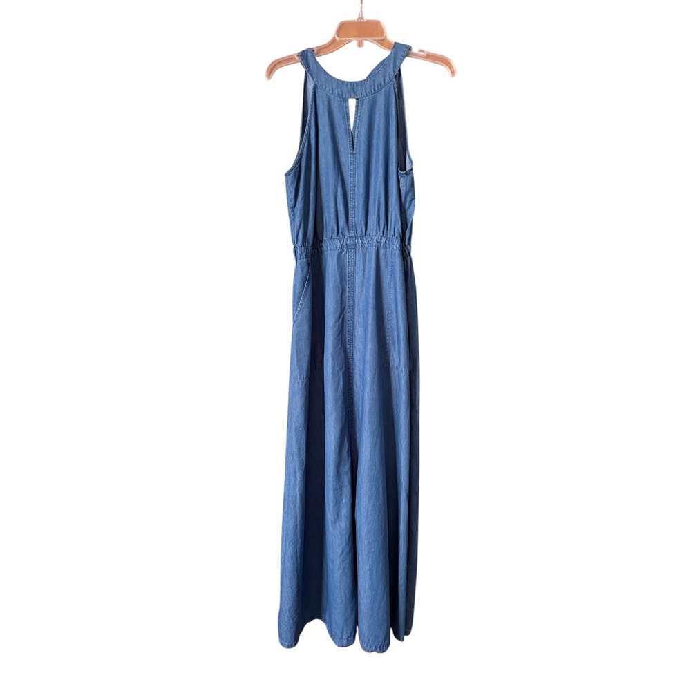 New York & Company Blue Chambray Denim Sleeveless‎ Maxi Dress Side Slits L